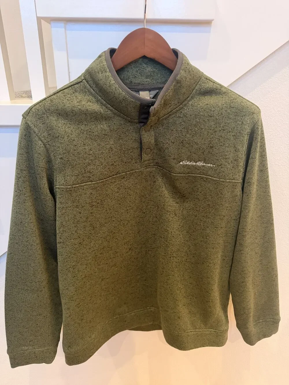 Eddie Bauer Men's Large Radiator Fleece Snap Mock Neck Pullover Sweater Green